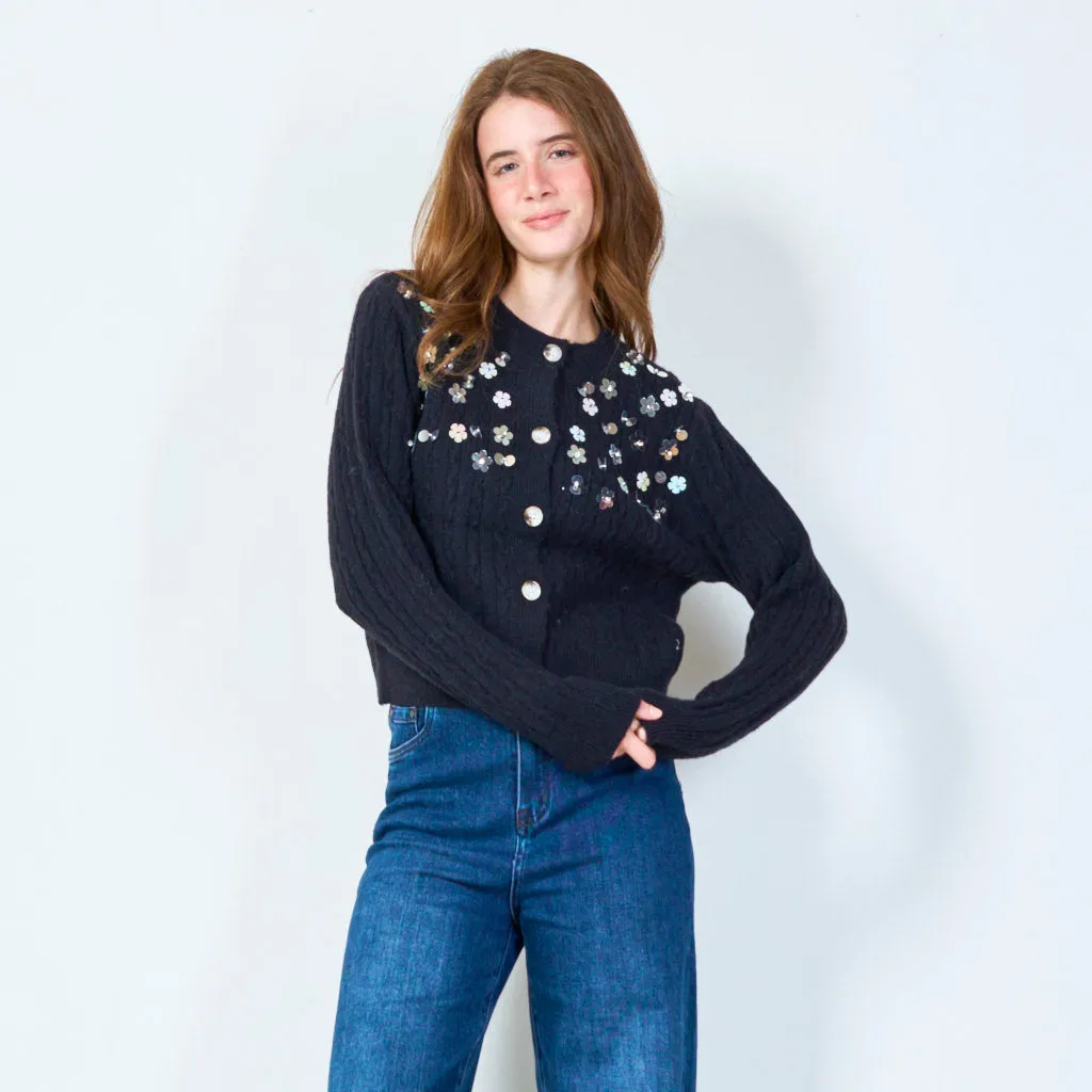 Floral cable-knit button-up cardigan wholesale