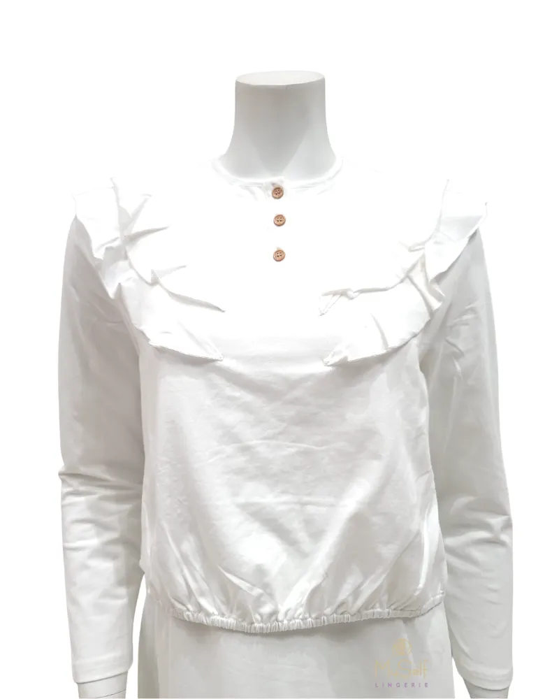 FW21N27B White V Ruffle Cotton Nursing Nightgown