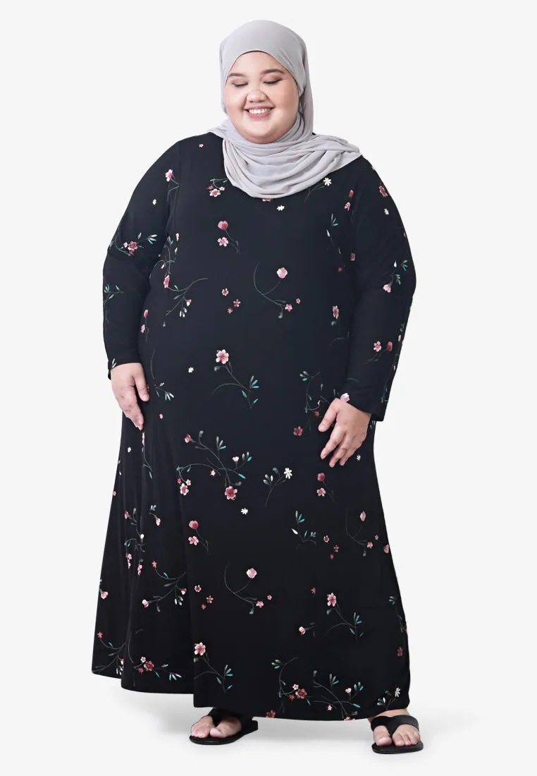 Juana Printed Soft Lounge Dress - Black Small Floral