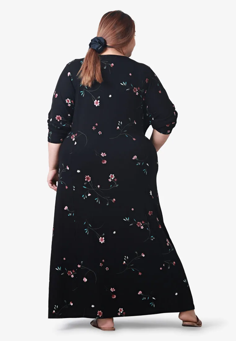 Juana Printed Soft Lounge Dress - Black Small Floral