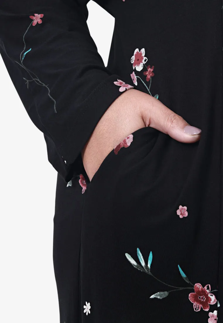 Juana Printed Soft Lounge Dress - Black Small Floral