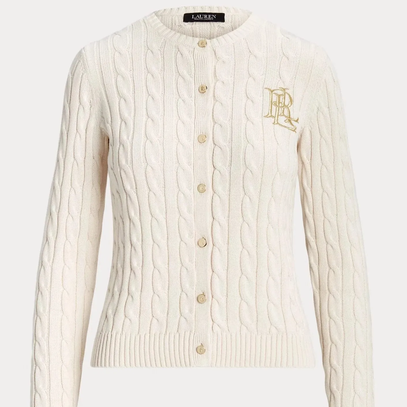 Lauren Ralph Lauren Cable-Knit Cotton Cardigan in Cream