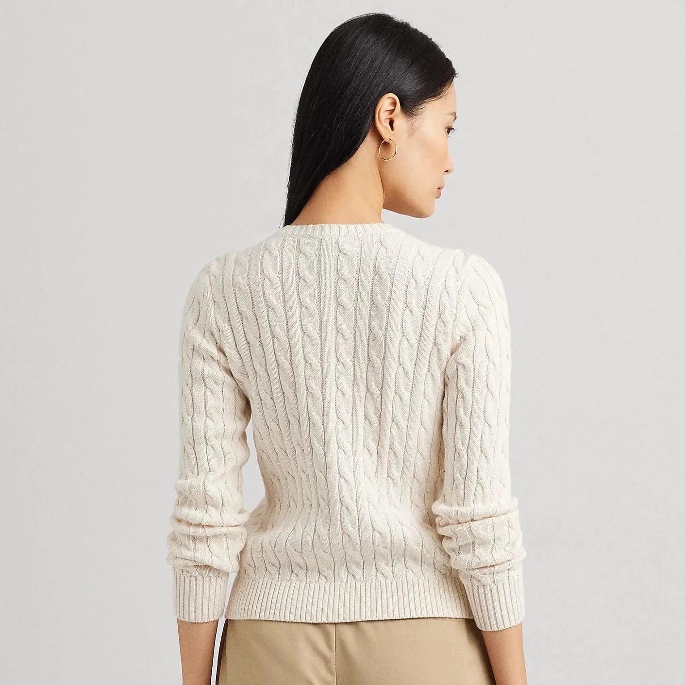 Lauren Ralph Lauren Cable-Knit Cotton Cardigan in Cream