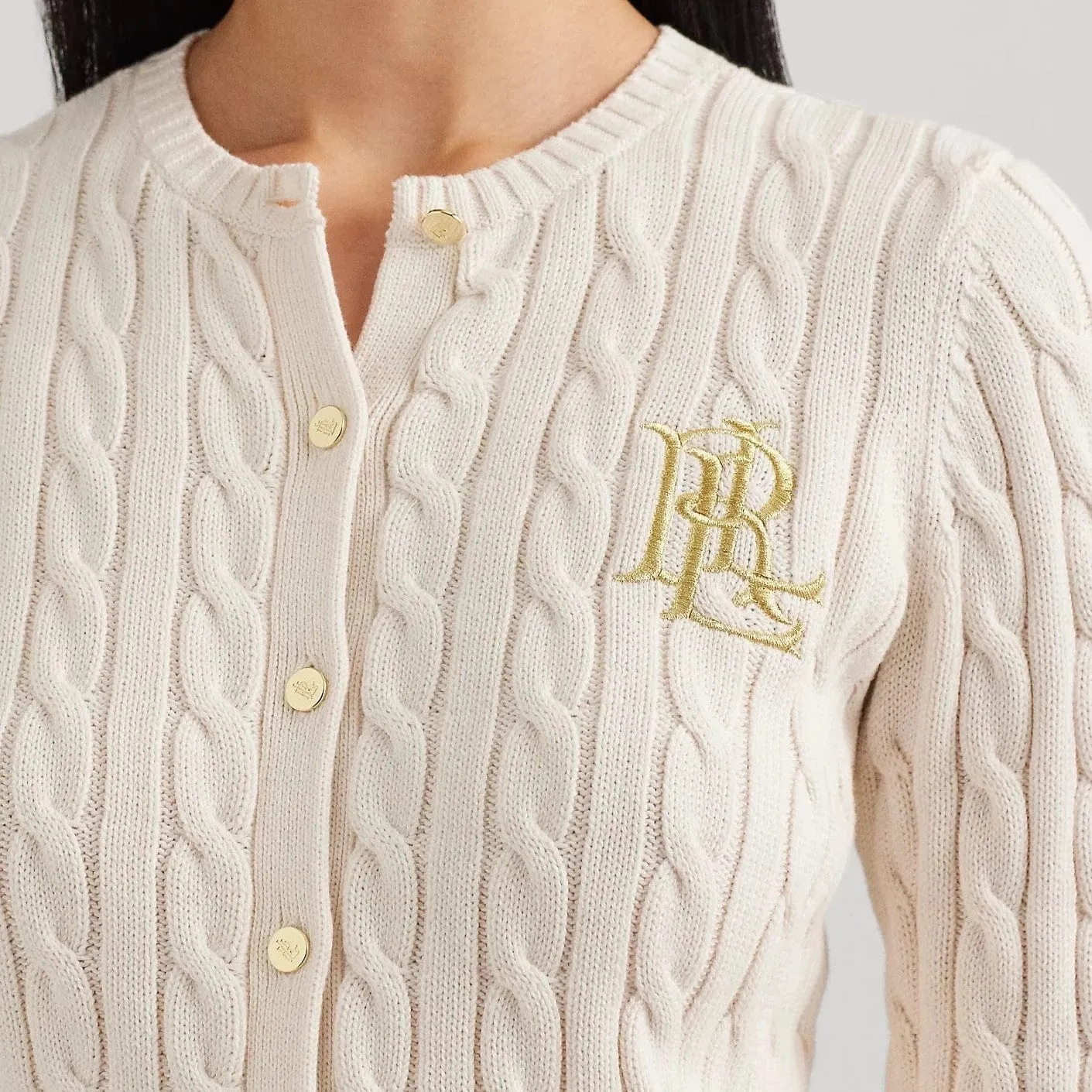 Lauren Ralph Lauren Cable-Knit Cotton Cardigan in Cream
