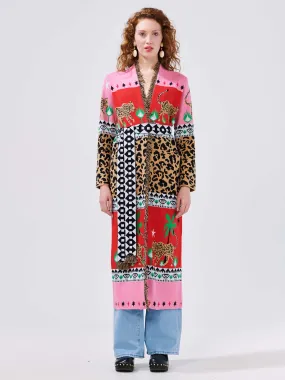 Leopardess Cotton Jacquard Duster Red/Pink