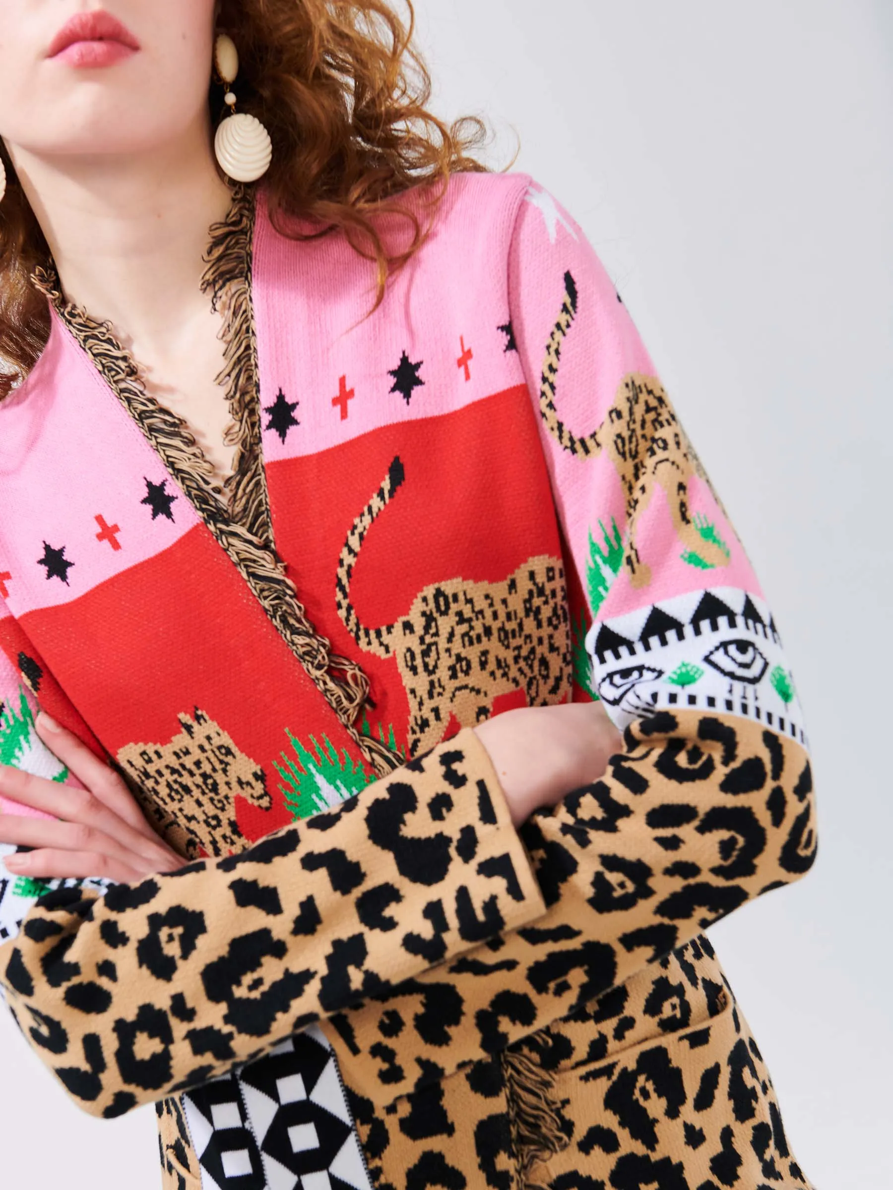 Leopardess Cotton Jacquard Duster Red/Pink