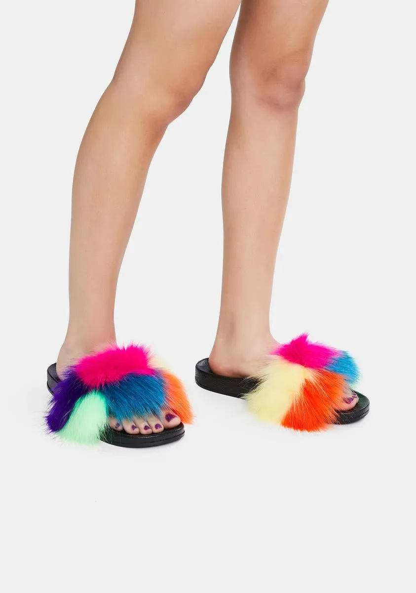 Like A Rainbow Fuzzy Slippers