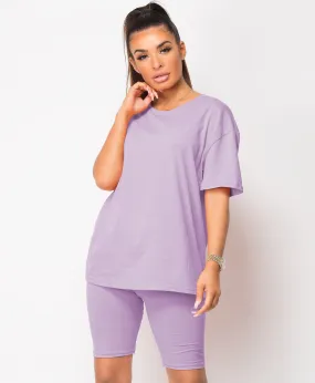 Lilac Cycling Short & T-Shirt Co Ord Loungewear Set