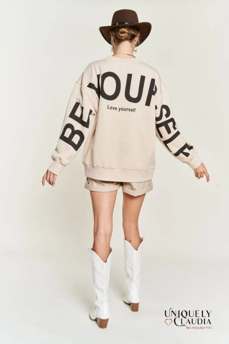Love Yourself Oversized Tan Sweatshirt