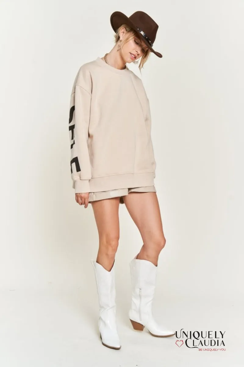 Love Yourself Oversized Tan Sweatshirt
