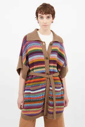 Multicolour Print Belted Cardigan