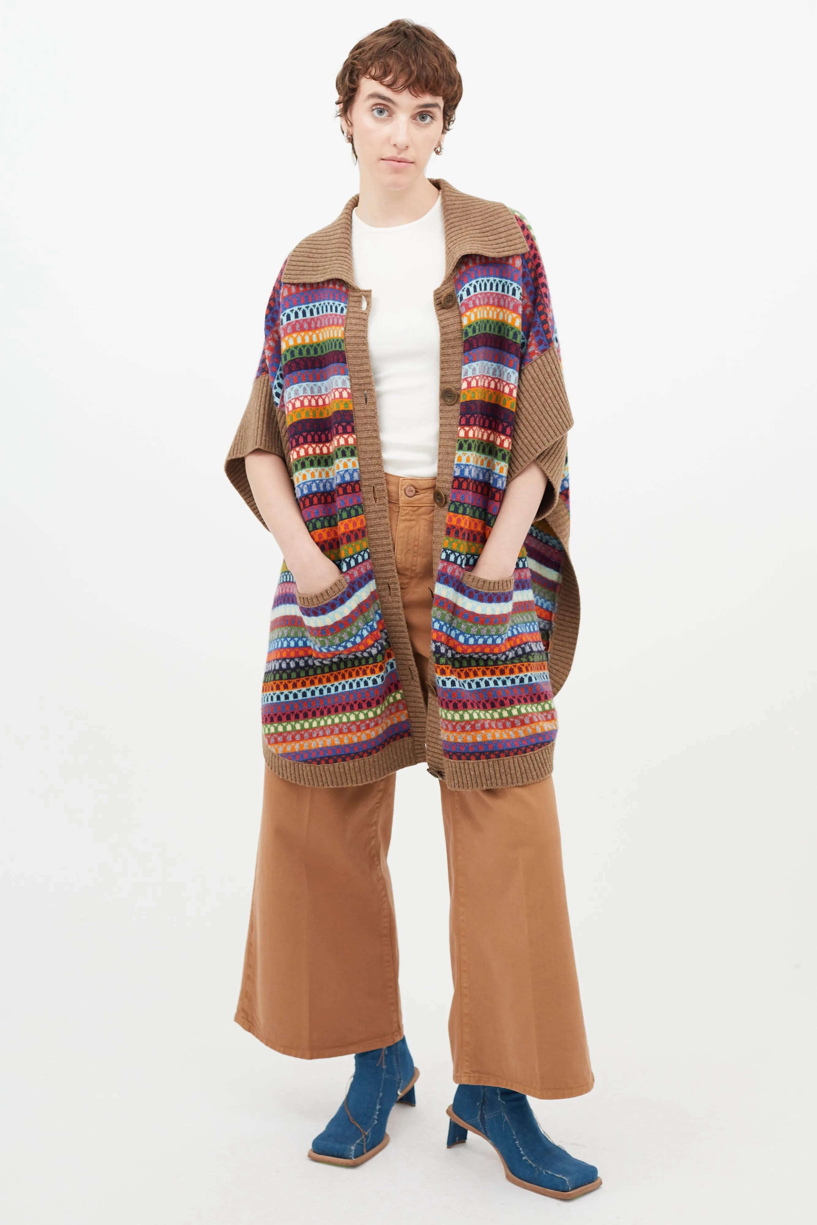 Multicolour Print Belted Cardigan