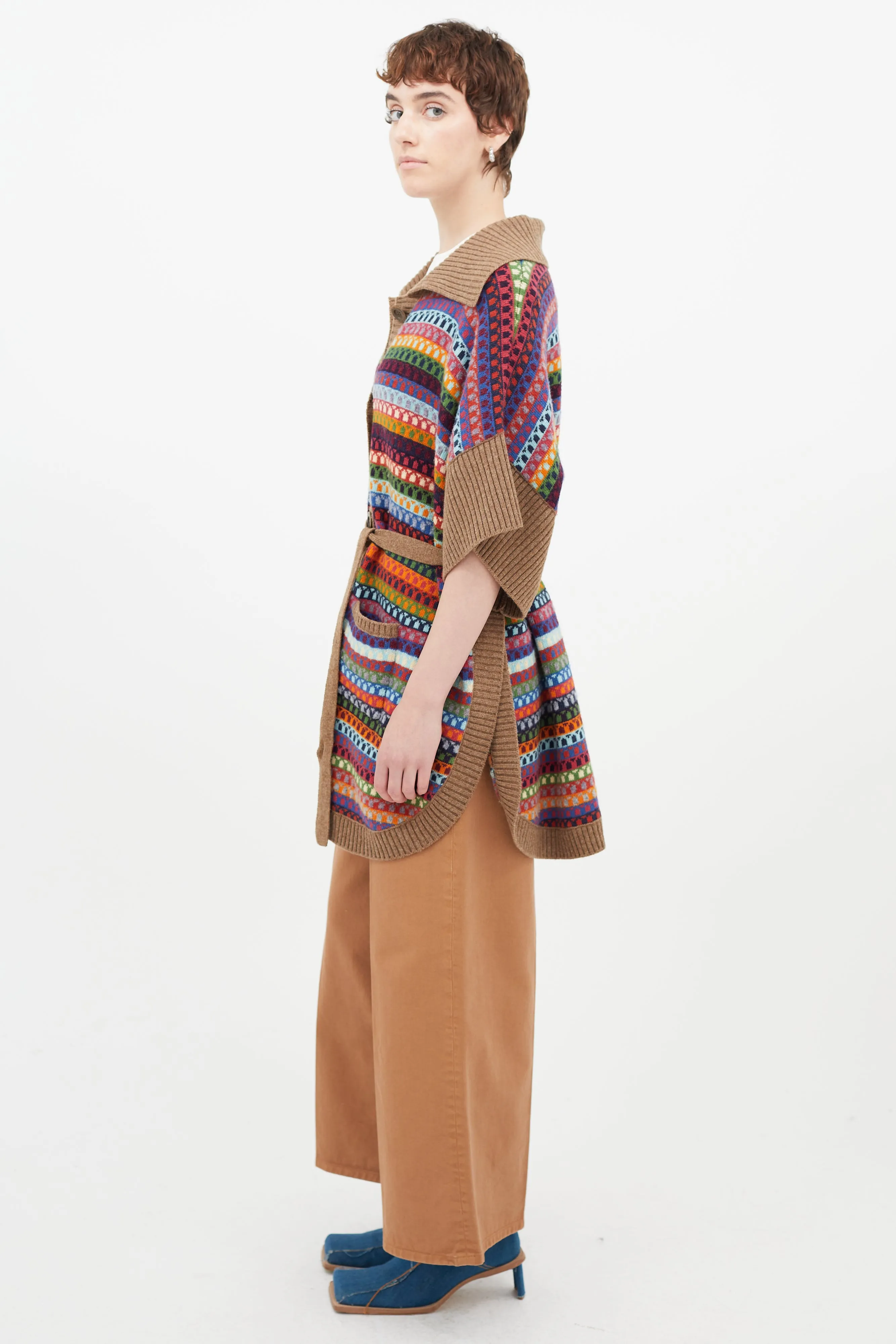 Multicolour Print Belted Cardigan