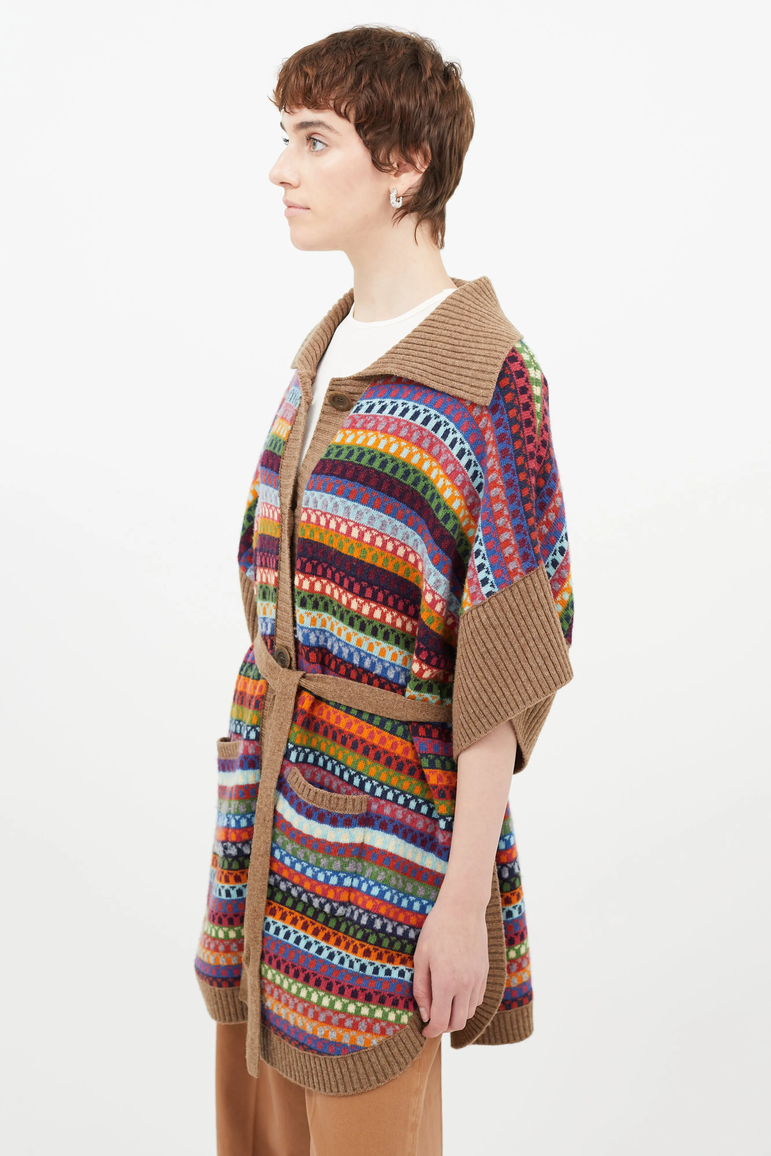 Multicolour Print Belted Cardigan