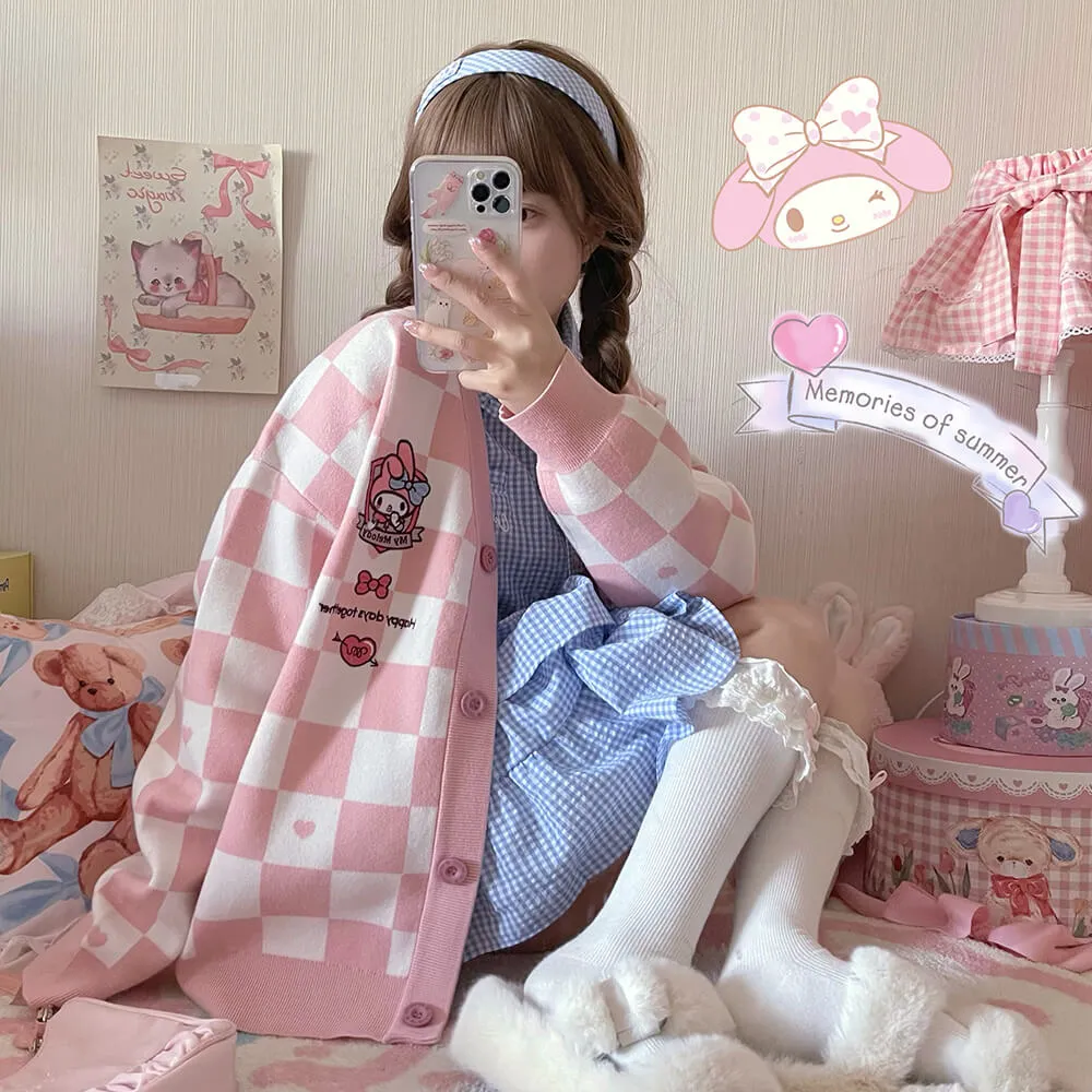 My Melody Pink Checkered Cardigan Sweater