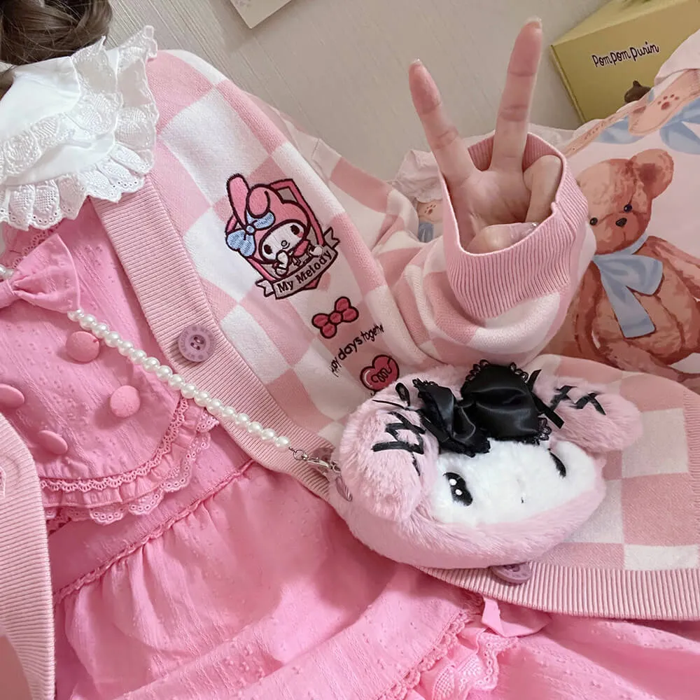My Melody Pink Checkered Cardigan Sweater
