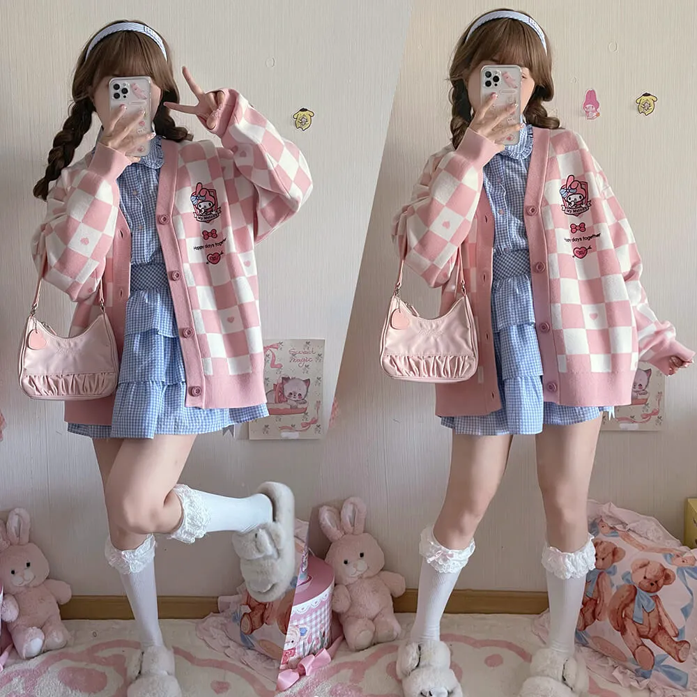 My Melody Pink Checkered Cardigan Sweater