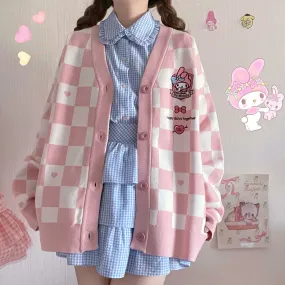 My Melody Pink Checkered Cardigan Sweater