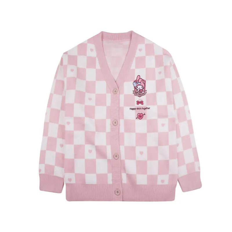 My Melody Pink Checkered Cardigan Sweater
