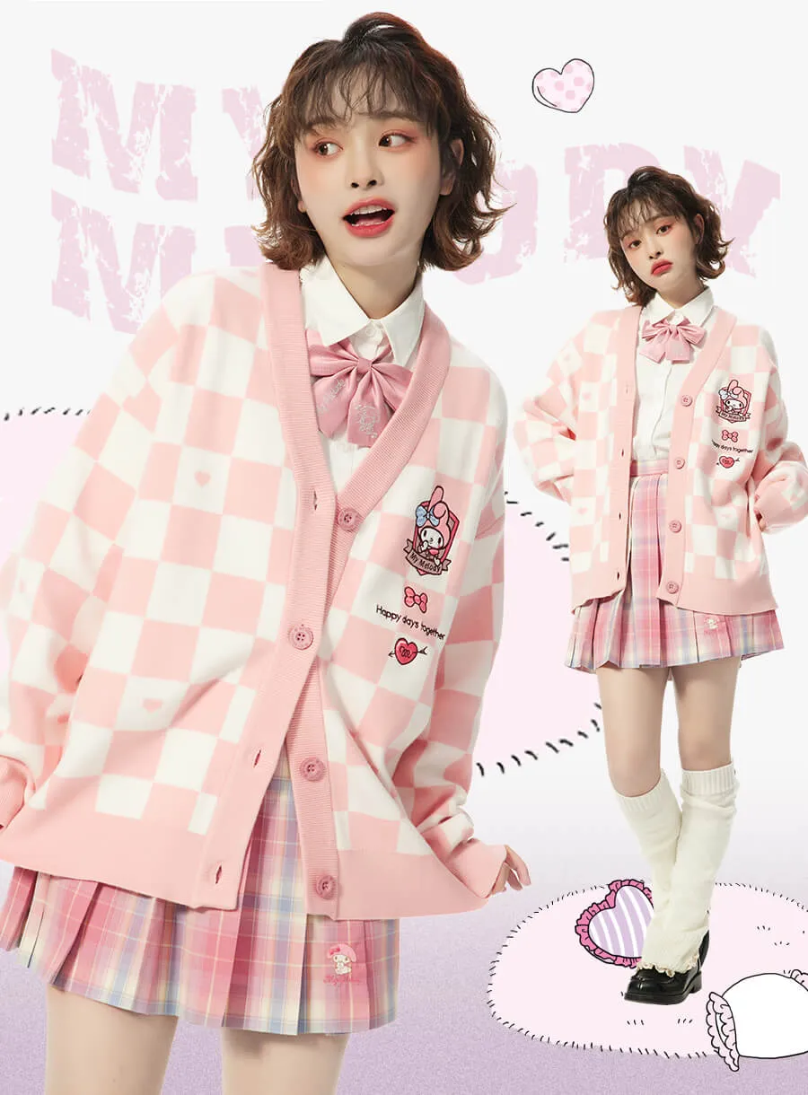 My Melody Pink Checkered Cardigan Sweater