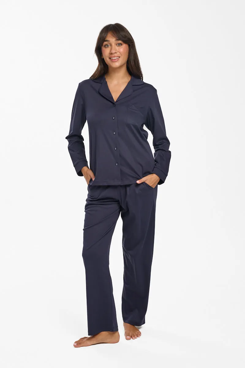 New Supima Cotton Piiped PJ Top Navy