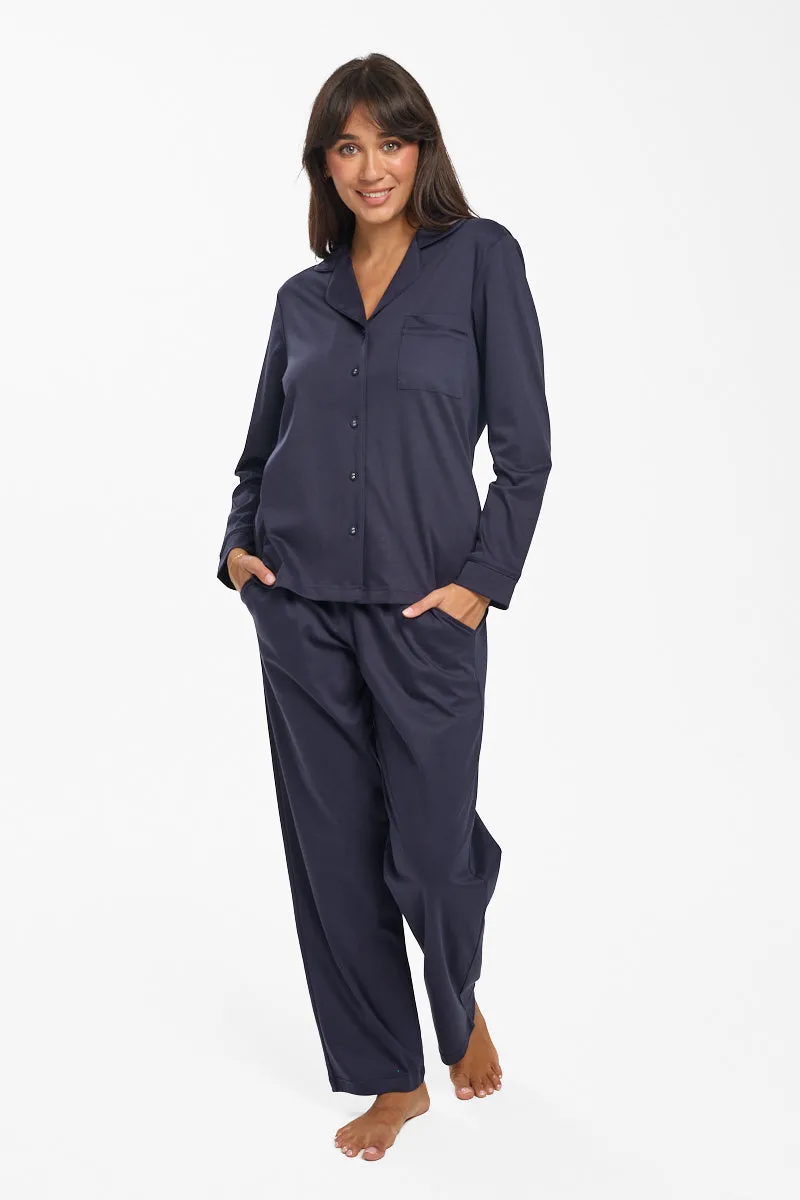 New Supima Cotton Piiped PJ Top Navy