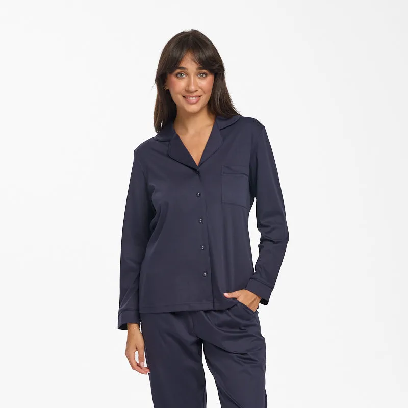 New Supima Cotton Piiped PJ Top Navy