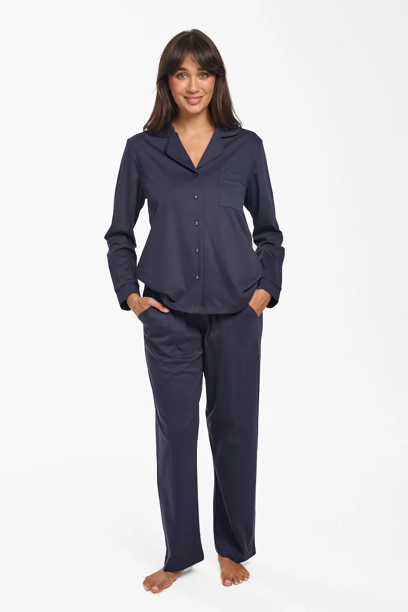 New Supima Cotton Piiped PJ Top Navy