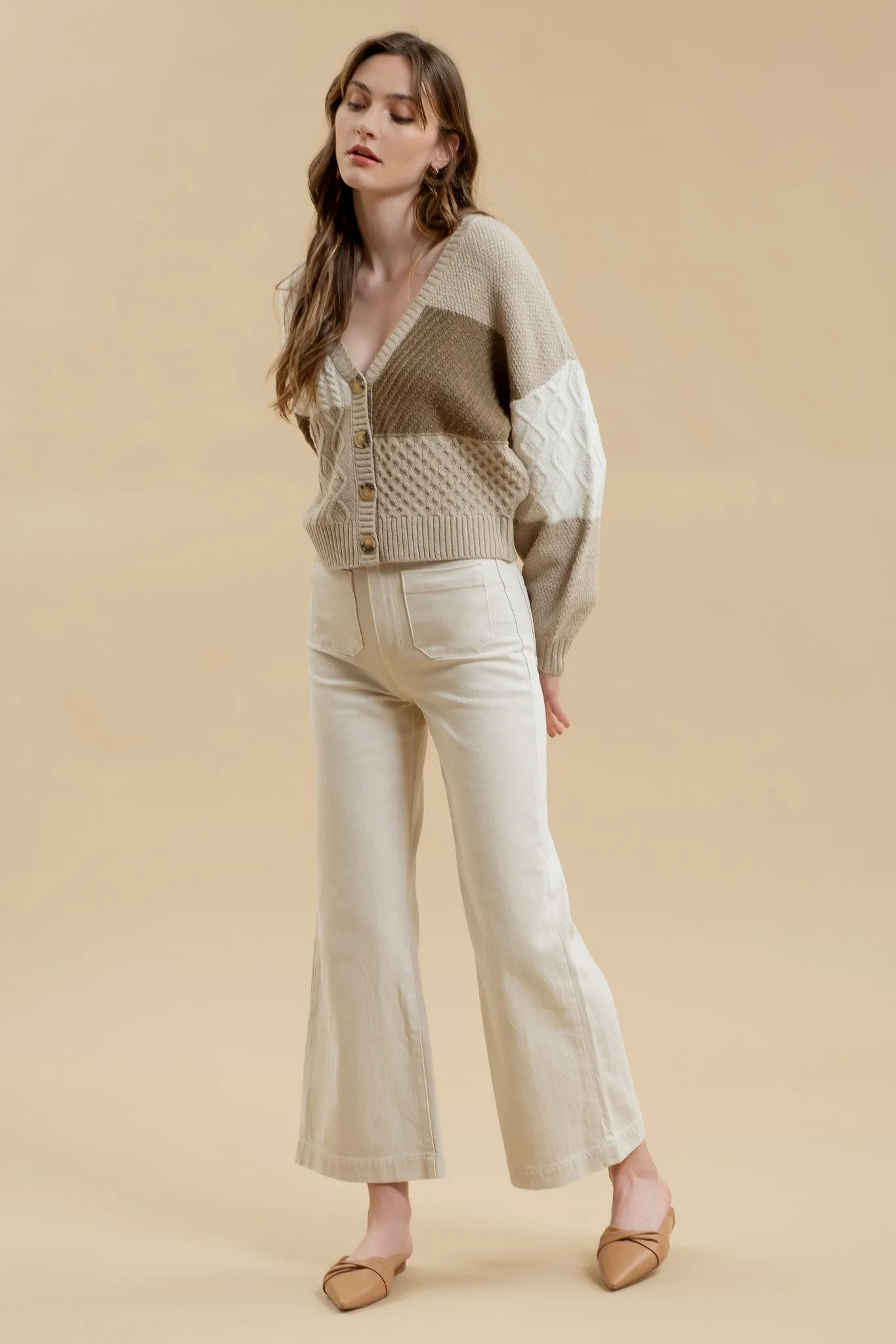 PATCHWORK CABLE KNIT CARDIGAN