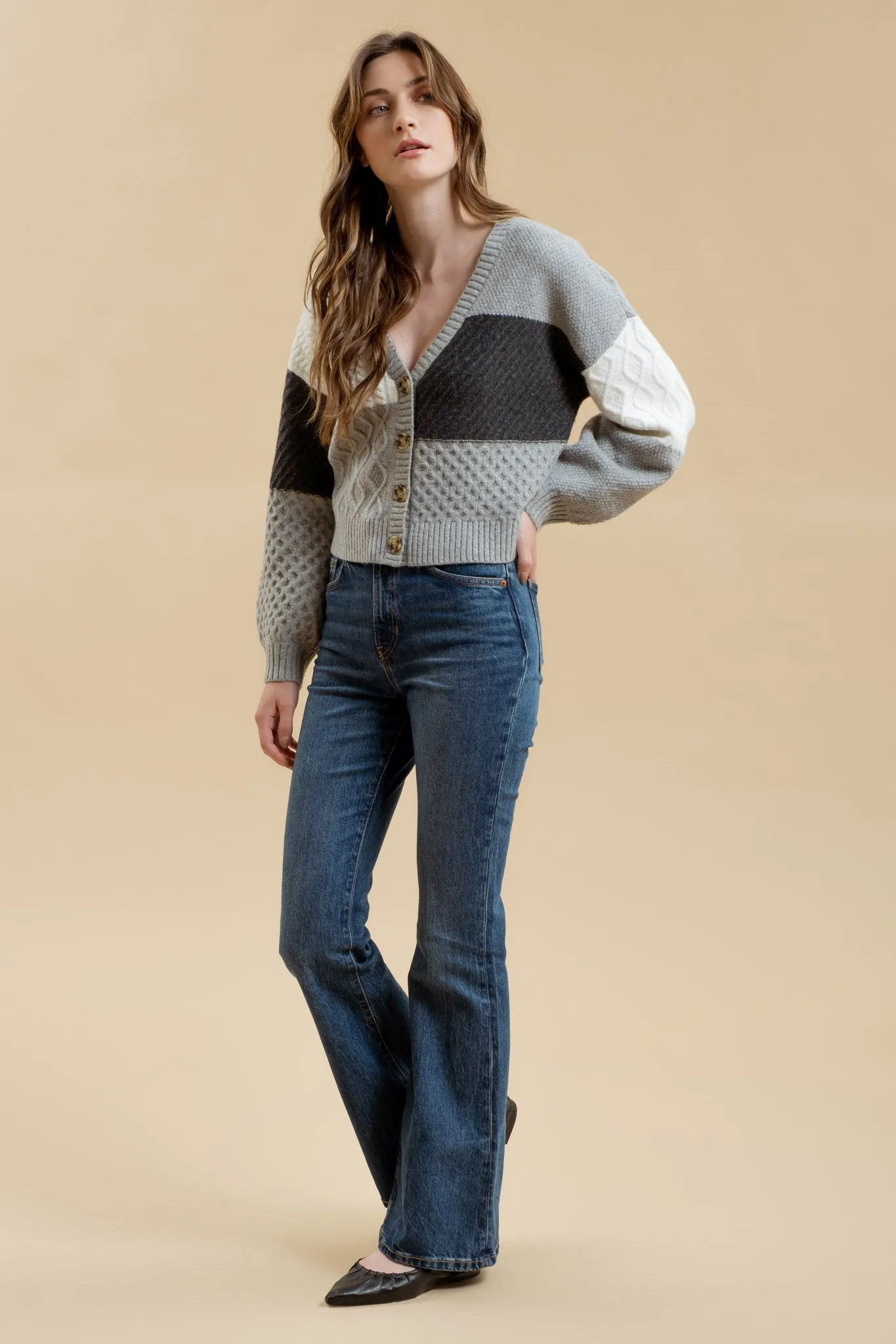 PATCHWORK CABLE KNIT CARDIGAN