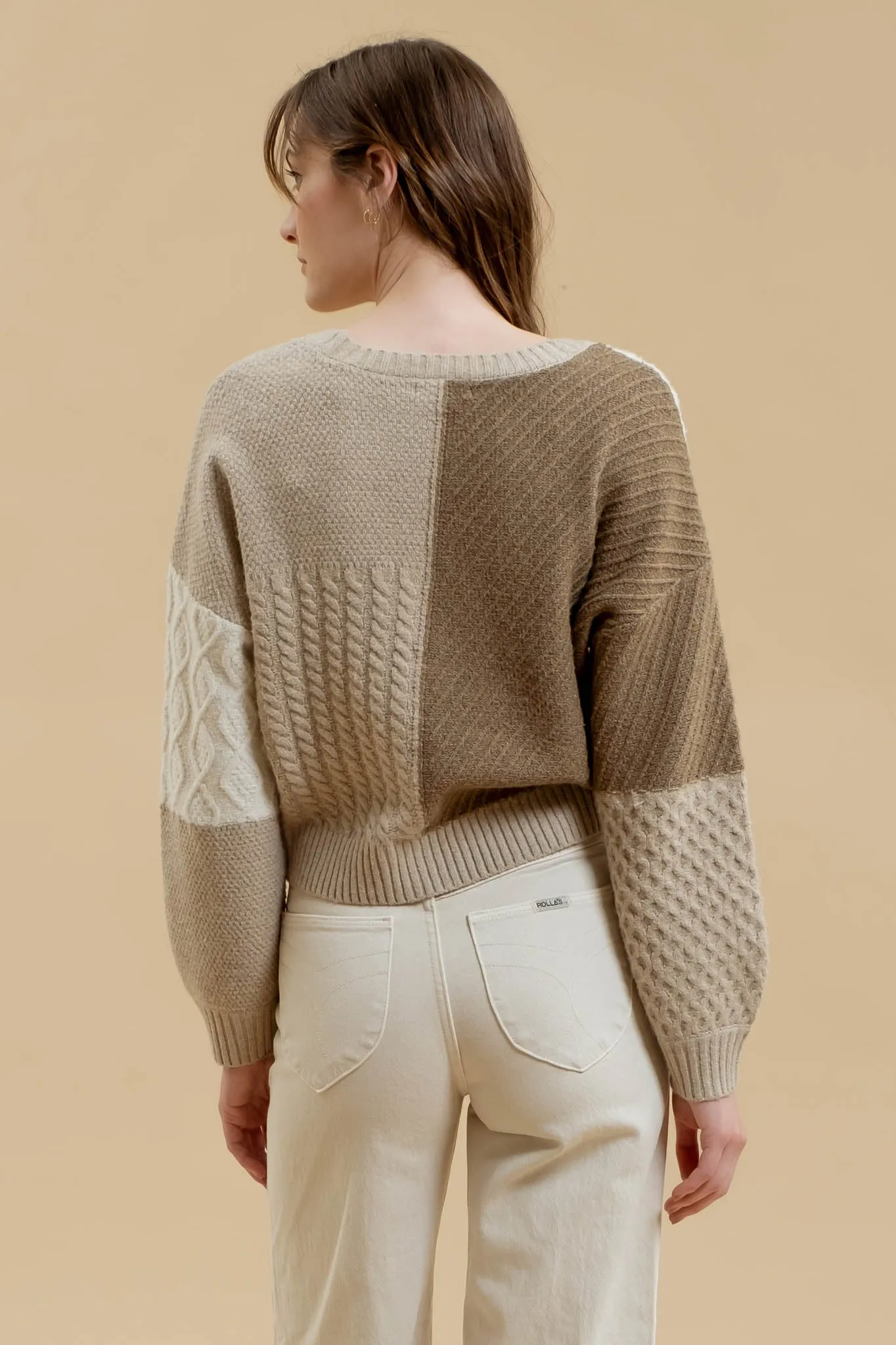 PATCHWORK CABLE KNIT CARDIGAN