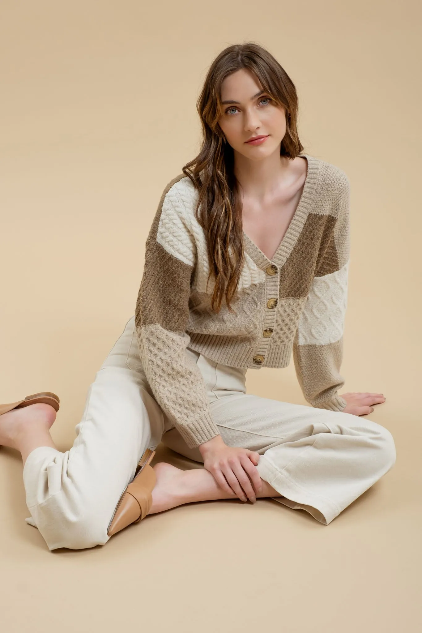 PATCHWORK CABLE KNIT CARDIGAN