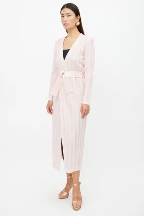 Pink Ribbed Long Belted Cardigan
