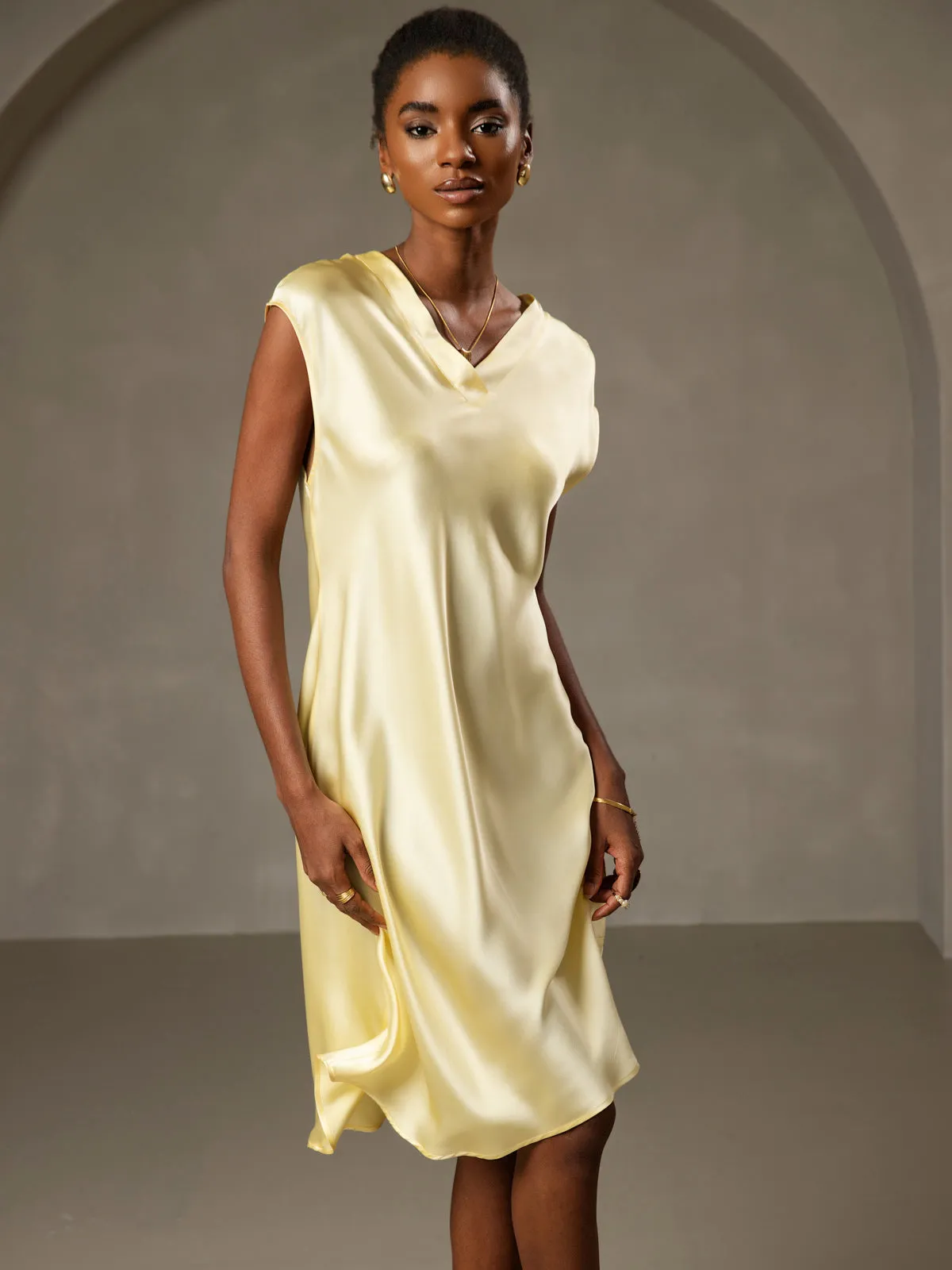 Pure Silk Elegant Short Sleeves Nightdress