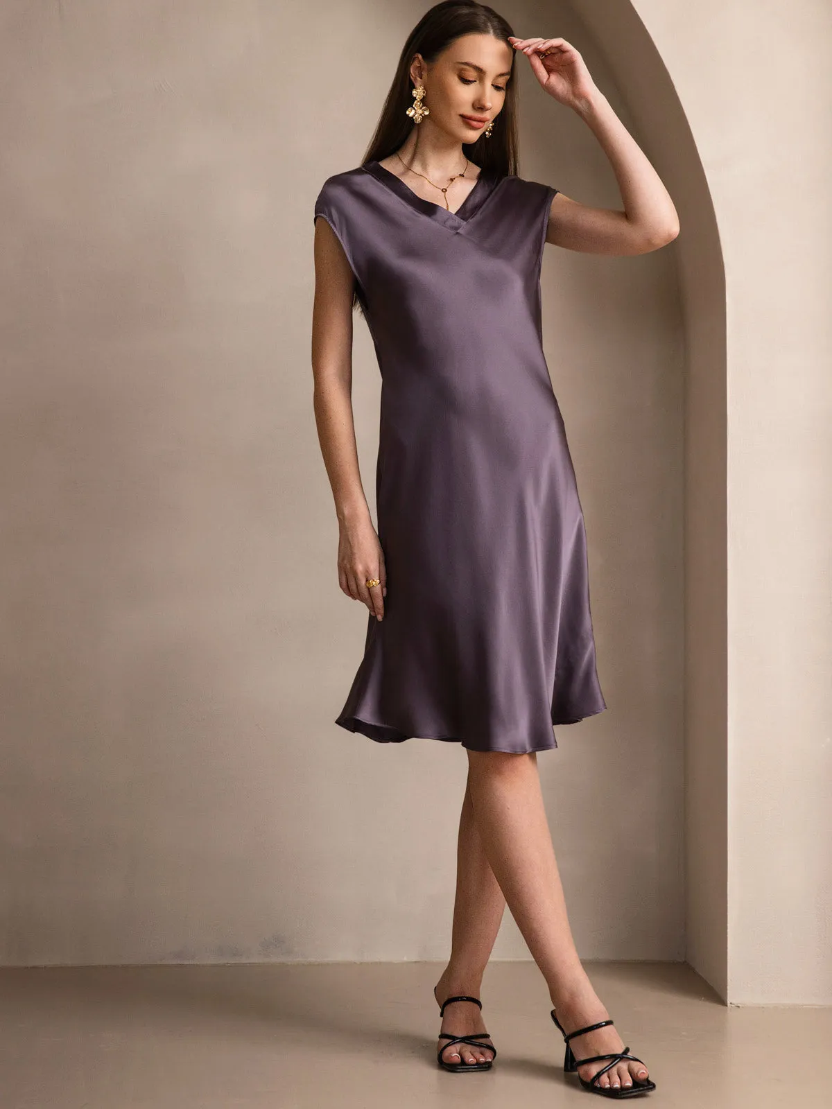 Pure Silk Elegant Short Sleeves Nightdress