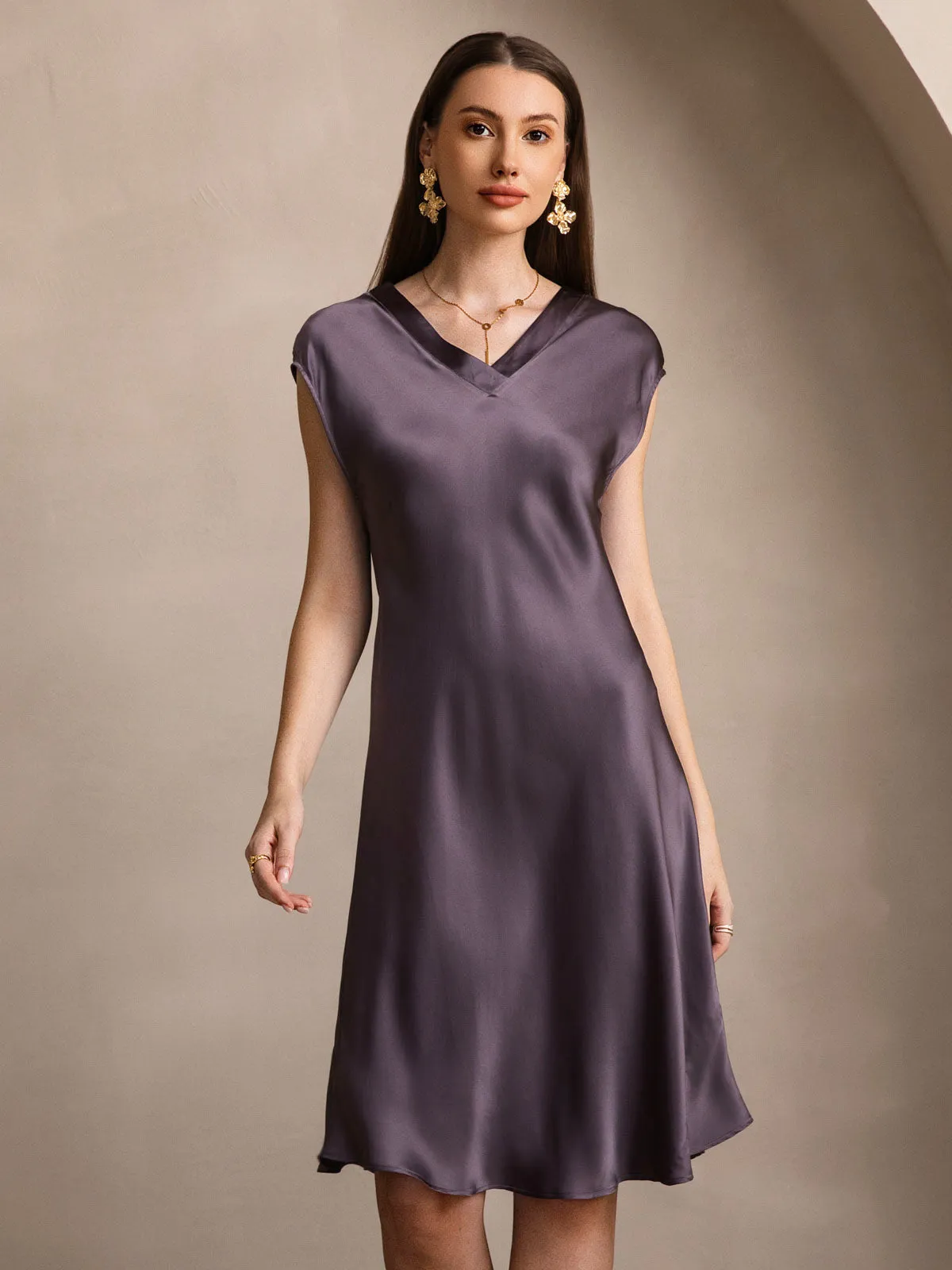 Pure Silk Elegant Short Sleeves Nightdress