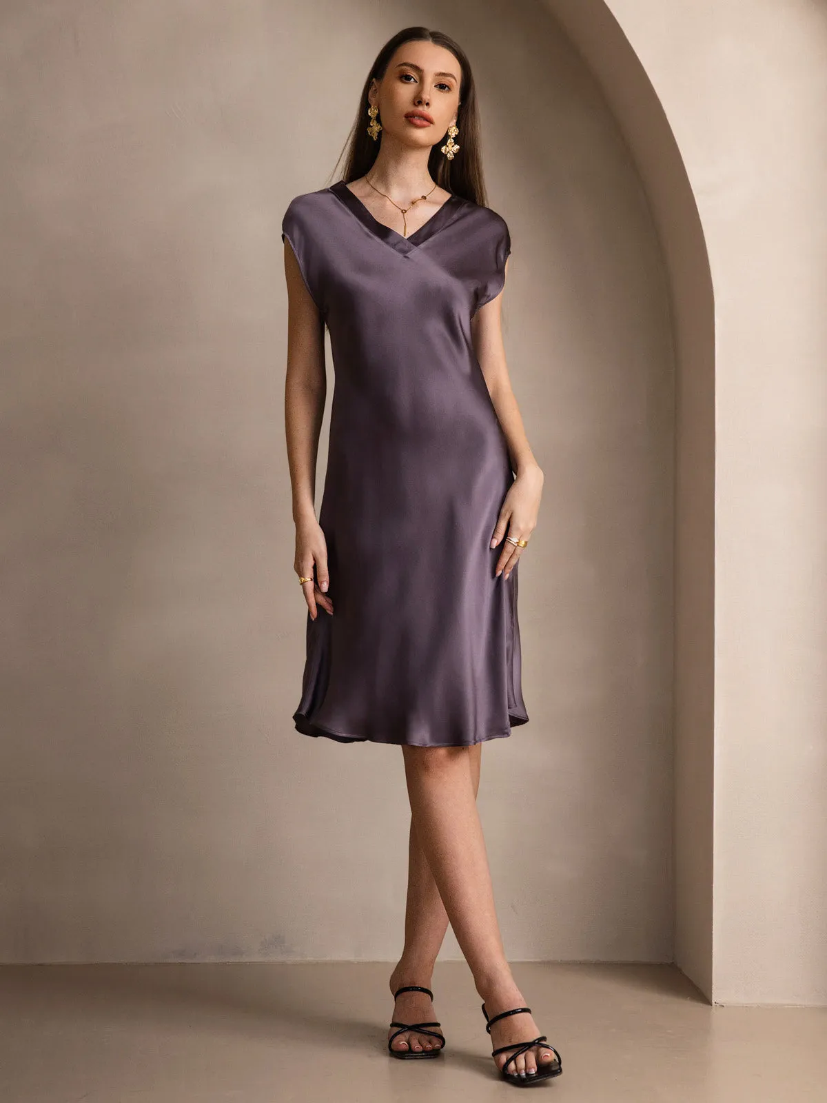 Pure Silk Elegant Short Sleeves Nightdress