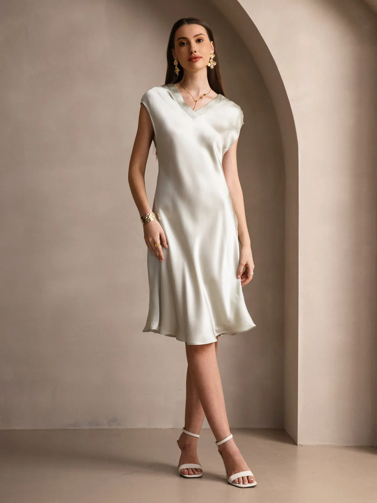 Pure Silk Elegant Short Sleeves Nightdress