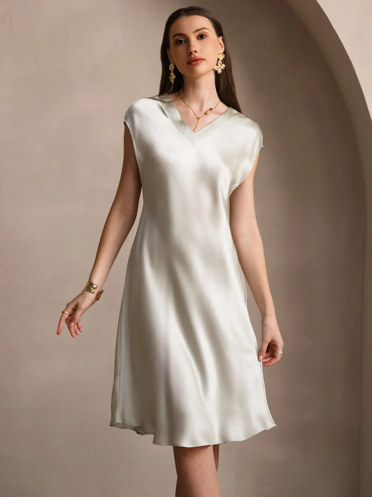Pure Silk Elegant Short Sleeves Nightdress