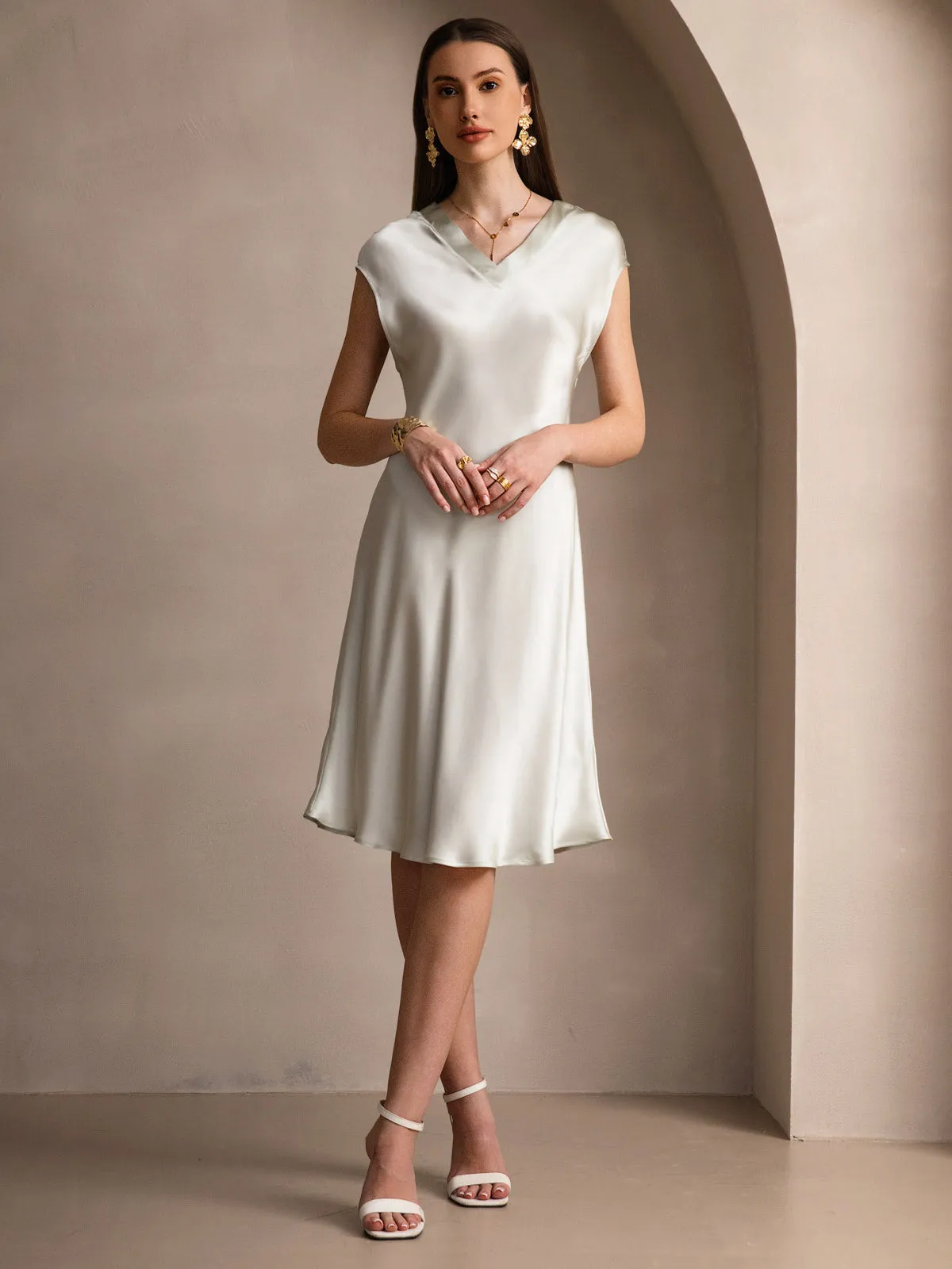 Pure Silk Elegant Short Sleeves Nightdress