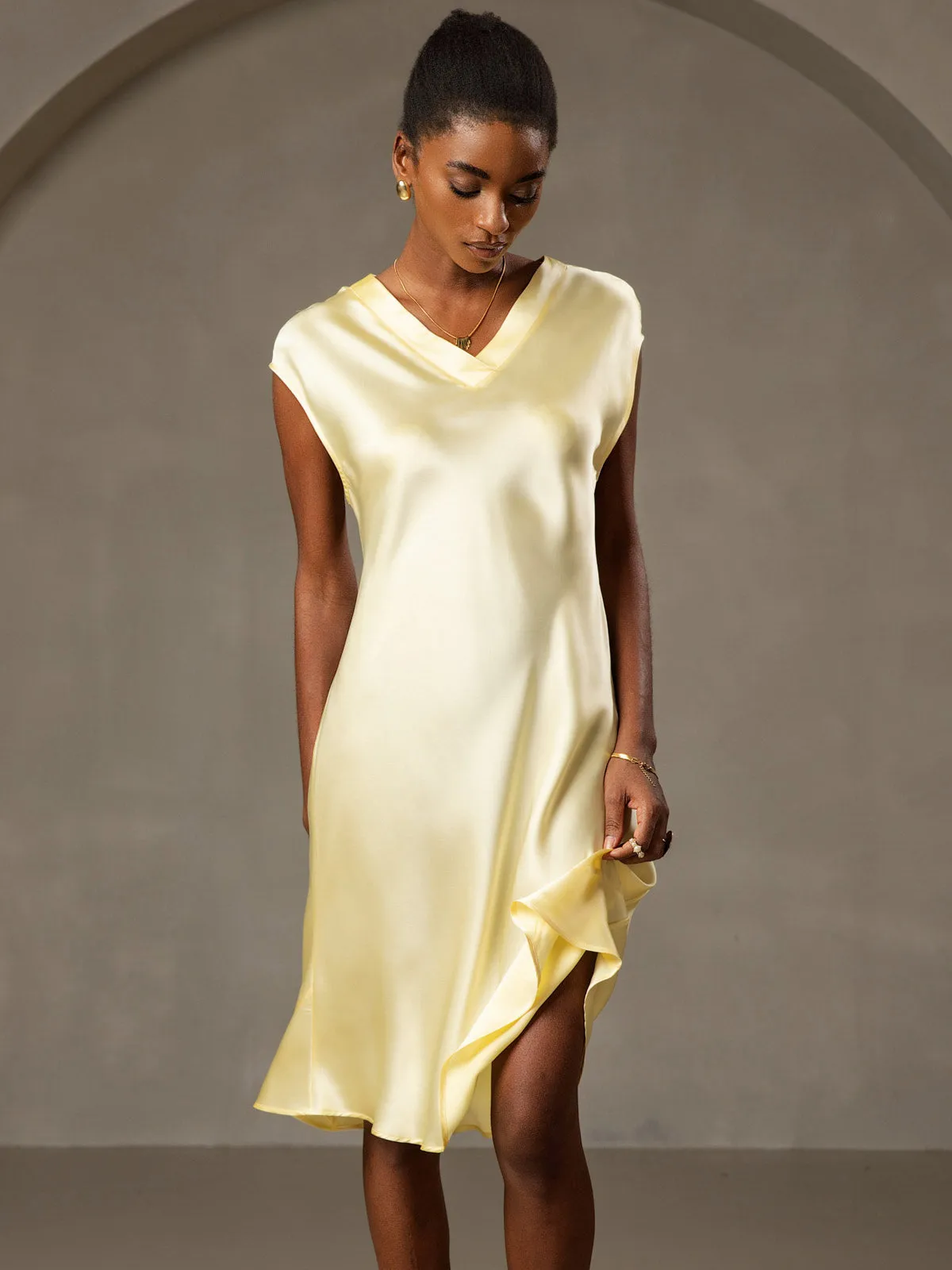 Pure Silk Elegant Short Sleeves Nightdress