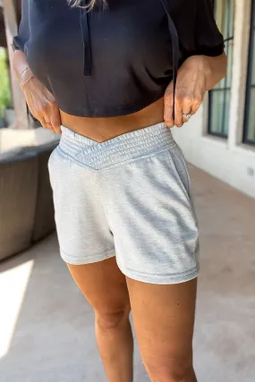Ribbed Crossover Heather Grey Waist Lounge Shorts