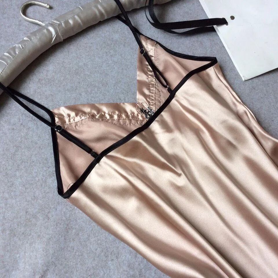 Sleepwear-Women Silk Satin Night Dress, Champagne
