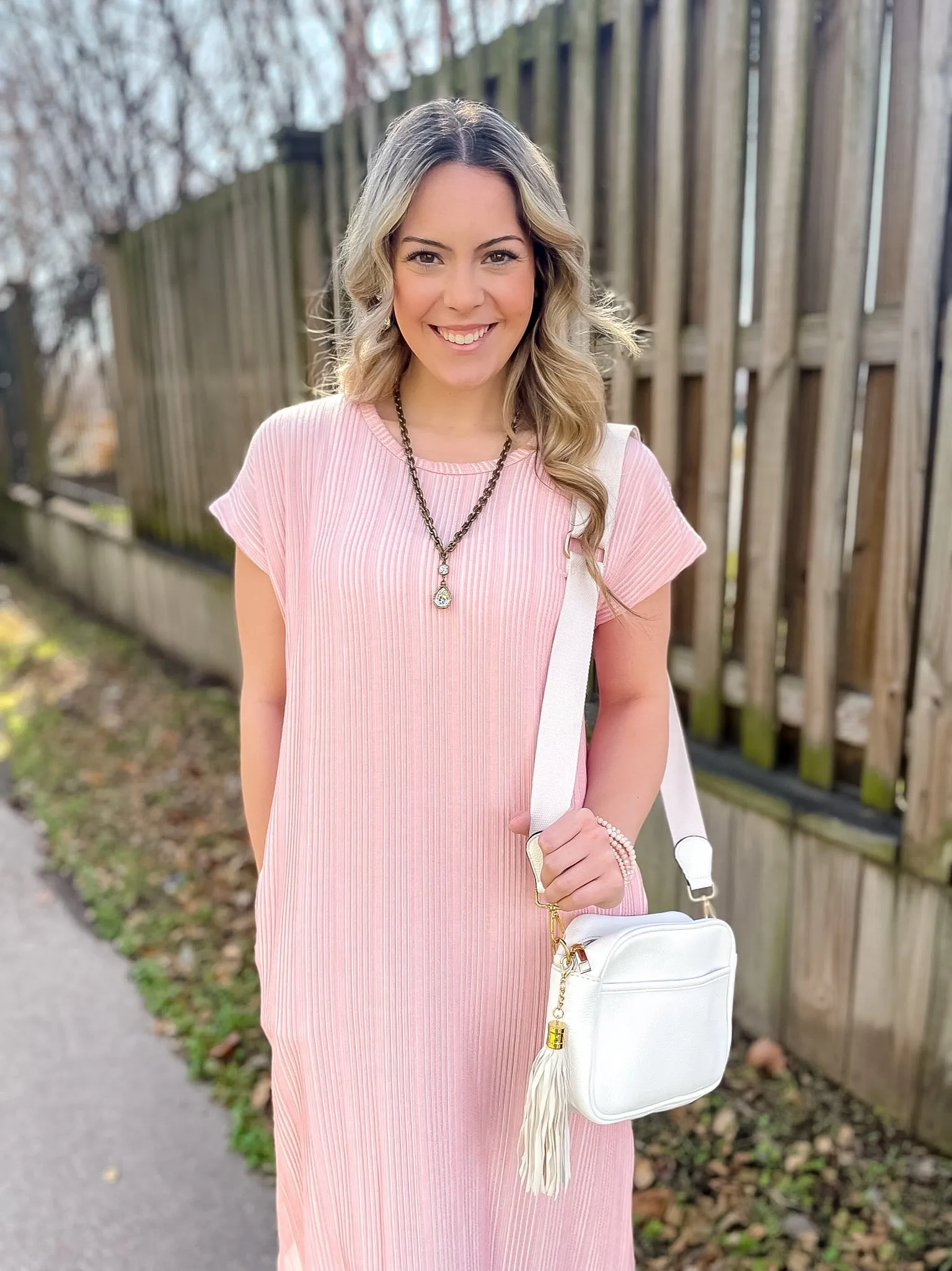 The More You Know Short Sleeve Ribbed Midi Dress in Pink
