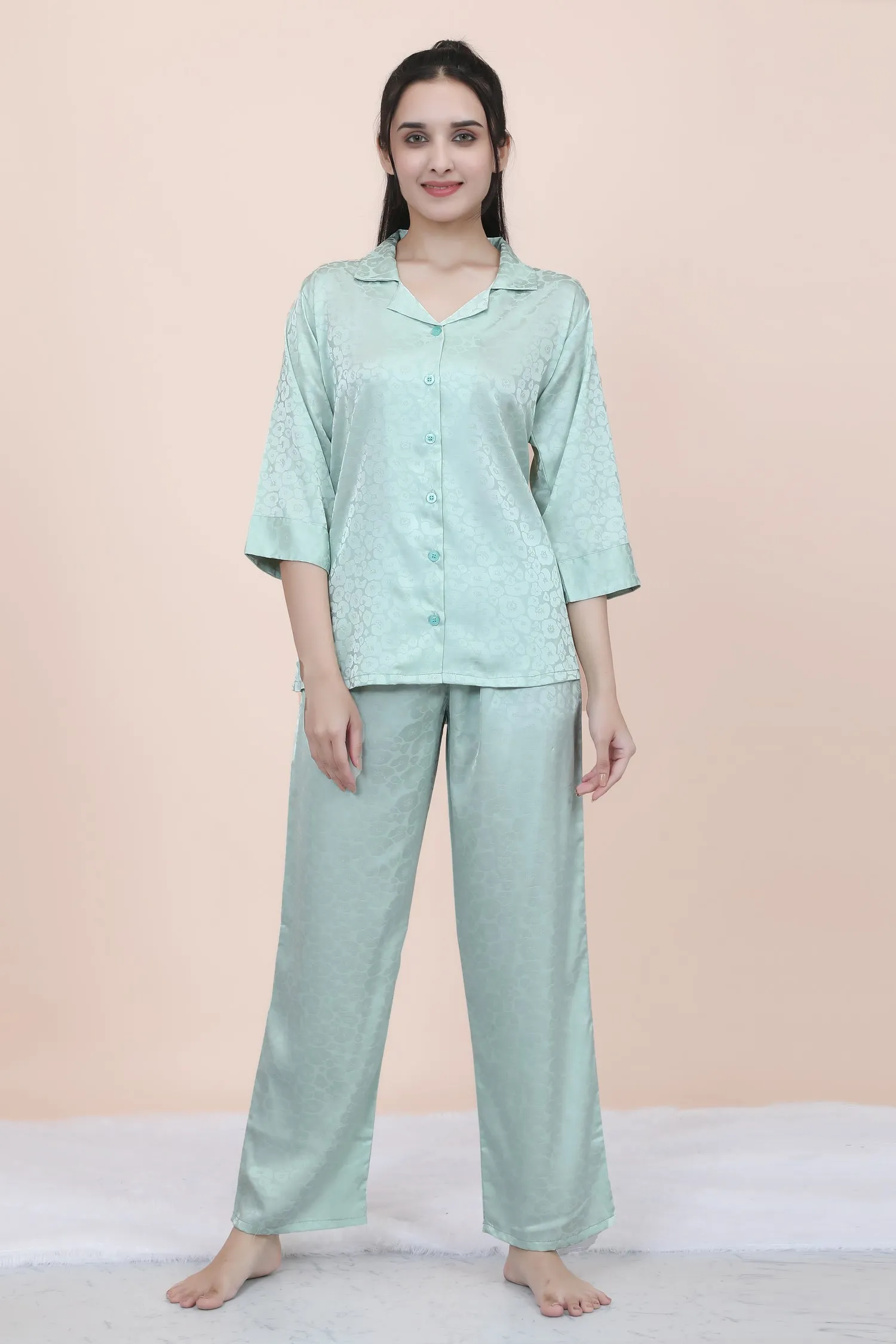 Velure Abstract Floral Print Satin Night Suit