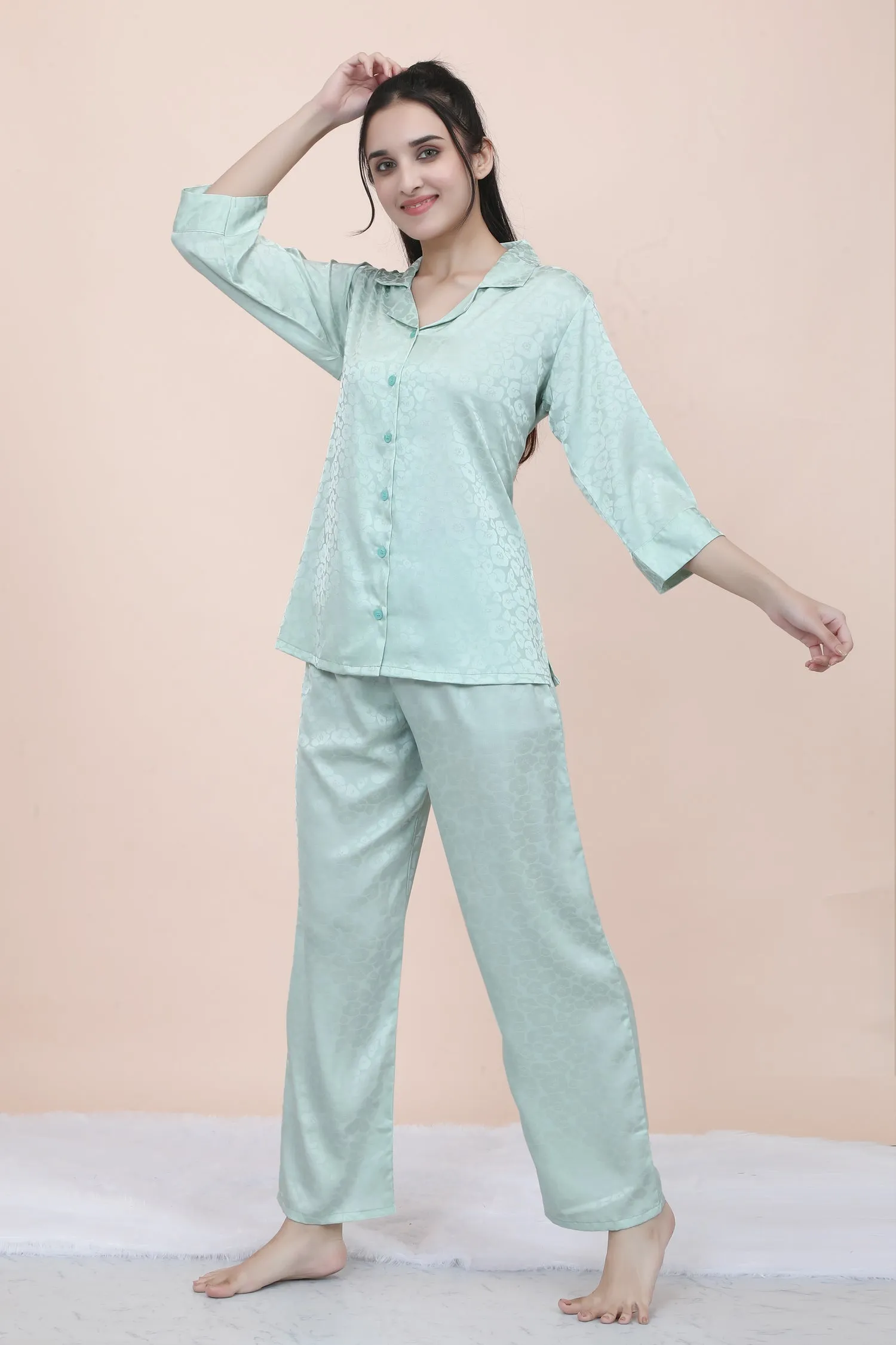 Velure Abstract Floral Print Satin Night Suit