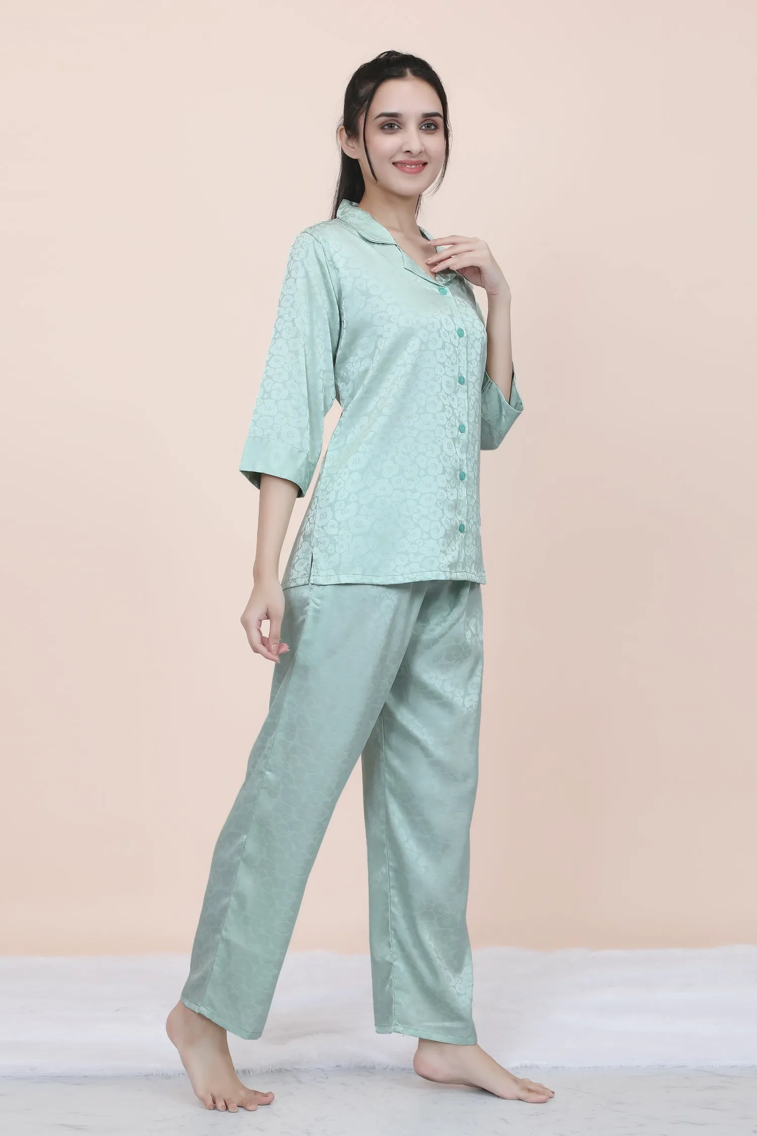 Velure Abstract Floral Print Satin Night Suit