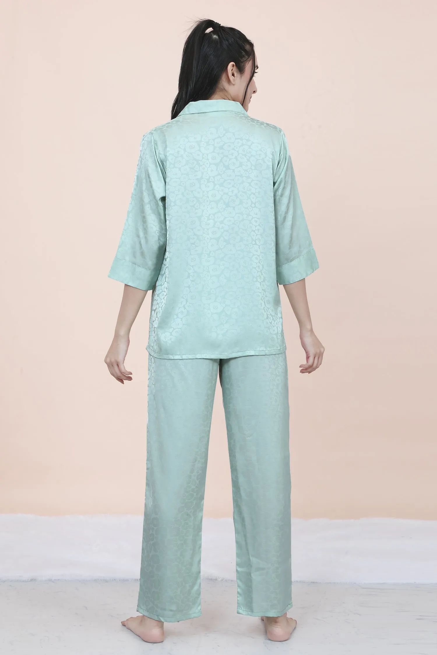 Velure Abstract Floral Print Satin Night Suit