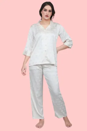 Velure Classic Ribbon Print Satin Night Suit