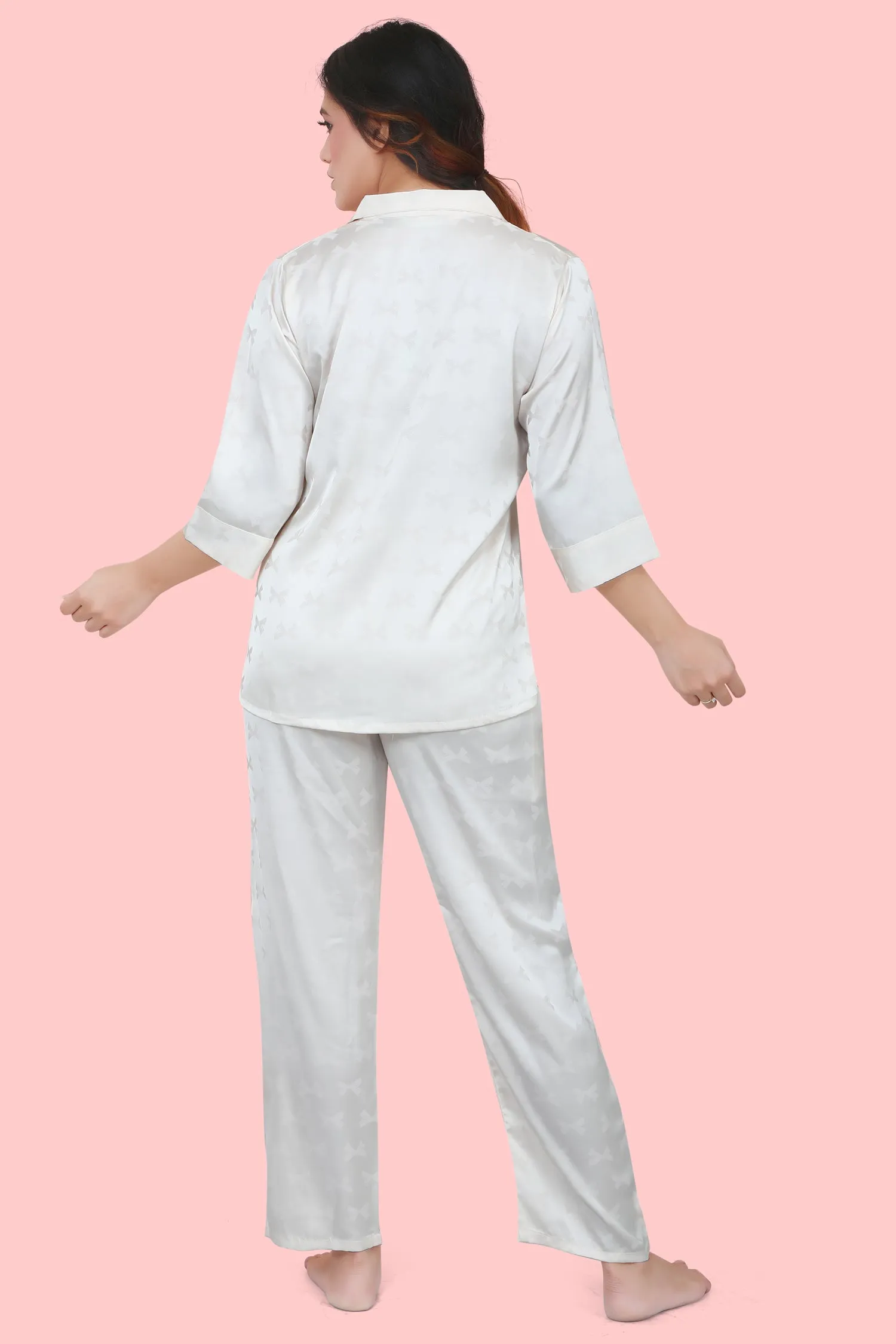 Velure Classic Ribbon Print Satin Night Suit